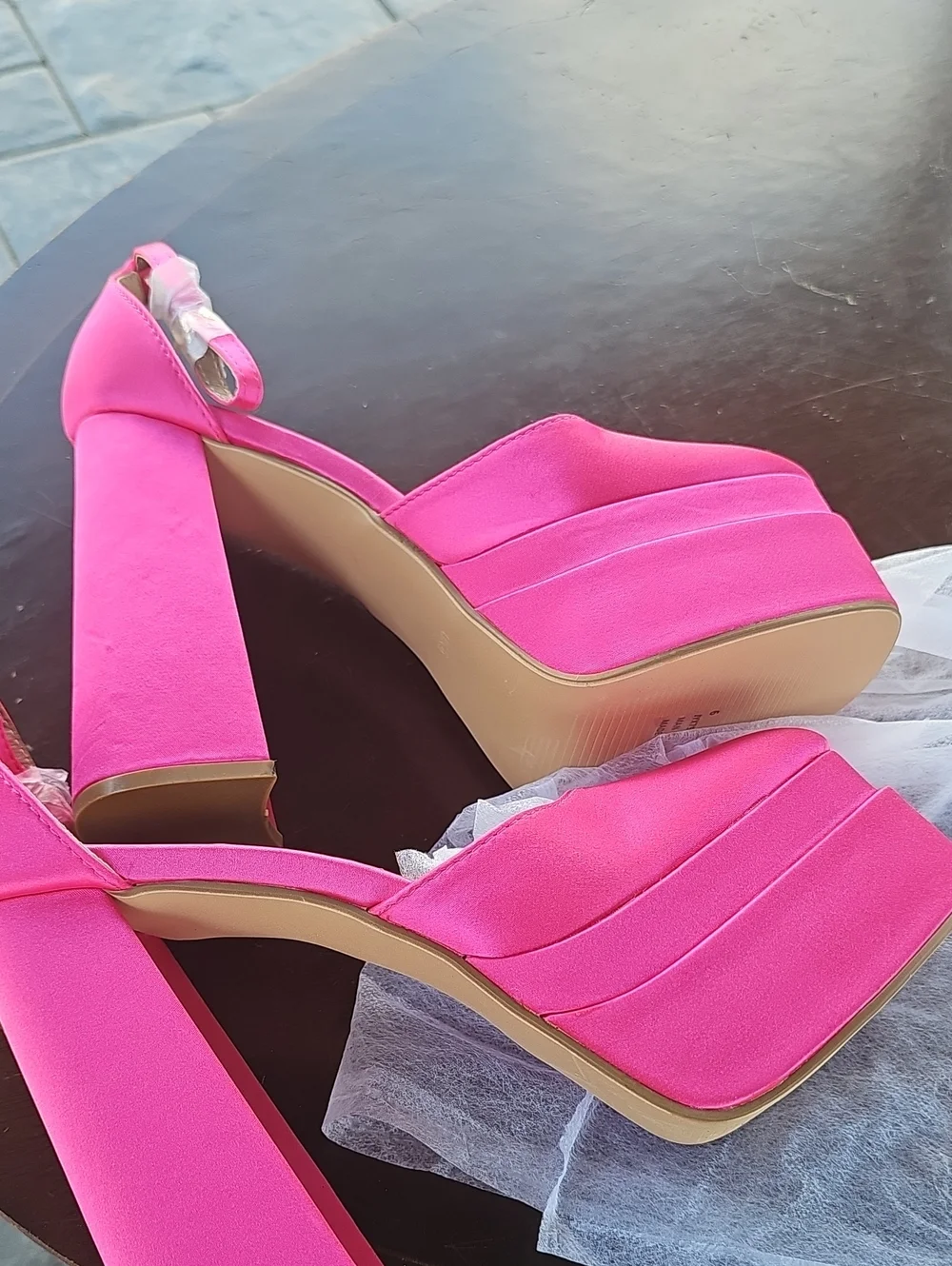 EGO Hot Pink Double  Platform Block Heel Sandals - Womens Sz 7 New